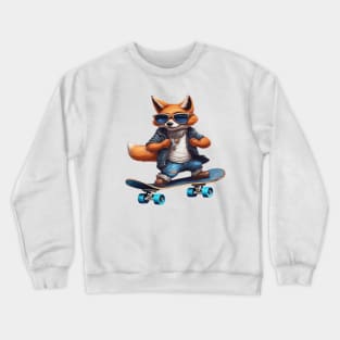 a fox riding a skateboard wearing sunglasses Crewneck Sweatshirt